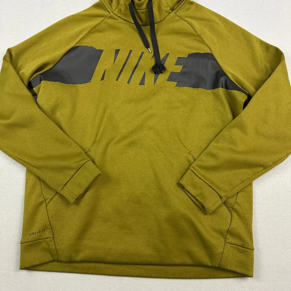 Nike Hoodie Men Large Green Solid Block Logo Standard Sweatshirt Swoosh Dri Fit